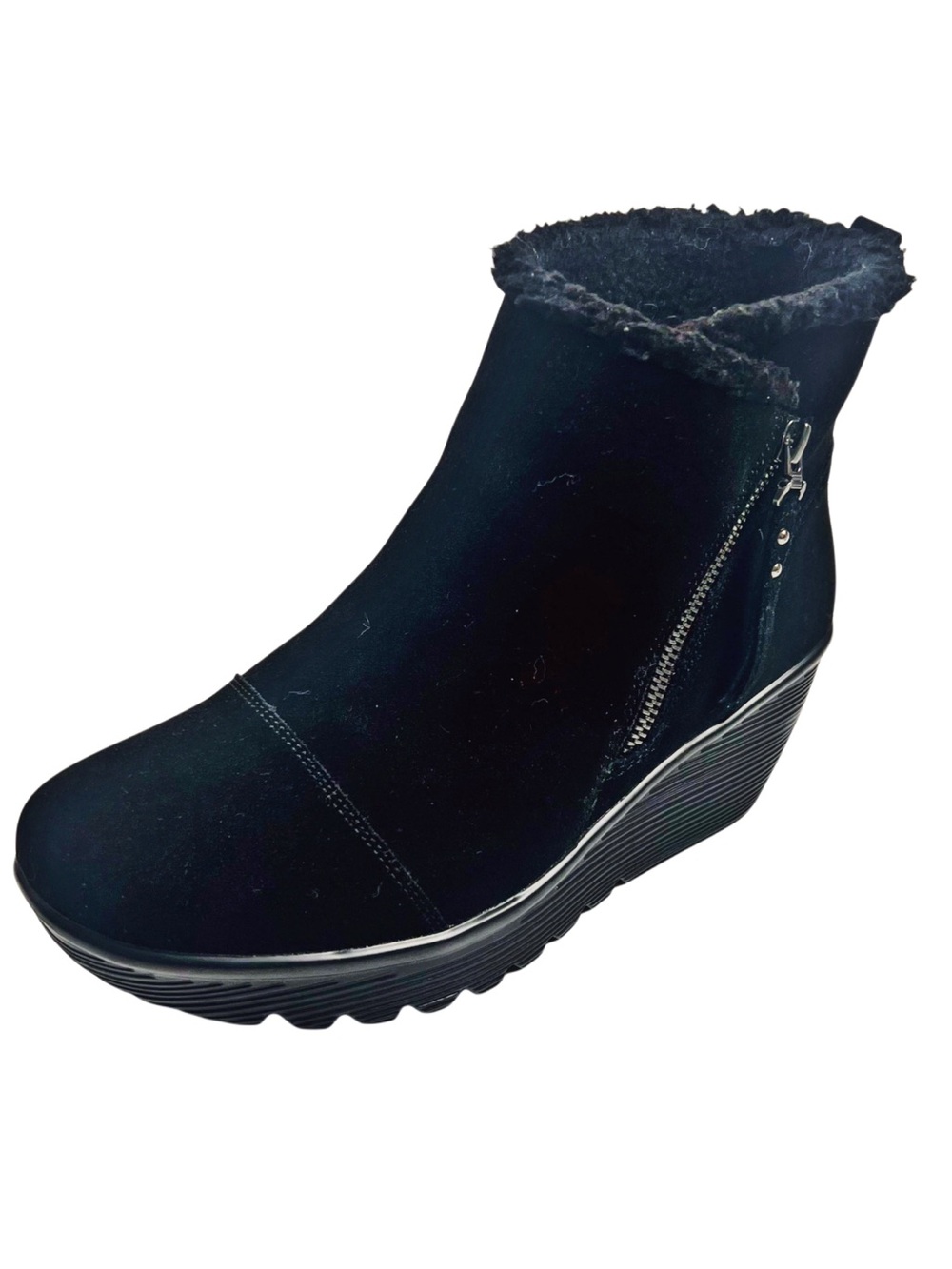 Skechers Women's Black Faux Fur Wedge Ankle Boot Sz 10